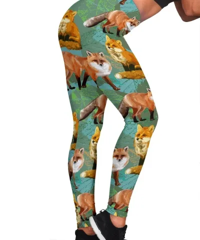 Fox Autumn Leaves Themed Women's Leggings