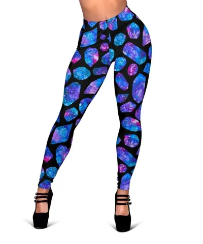 Blue Crystal Cosmic Galaxy Space Print Women's Leggings