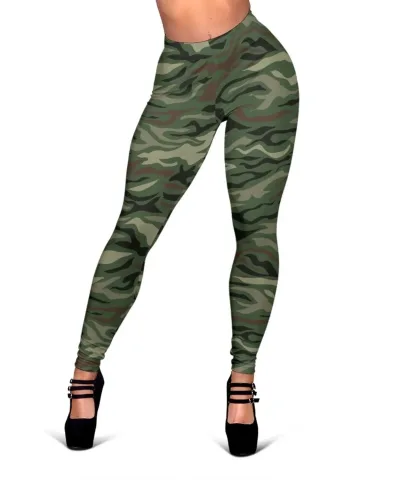 Green Camo Zebra Pattern Print Women's Leggings