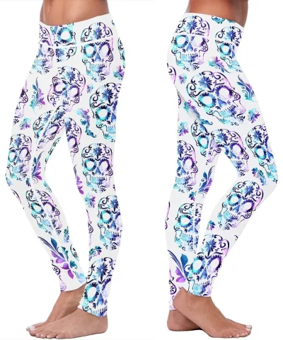 White And Purple Sugar Skull Women's Leggings
