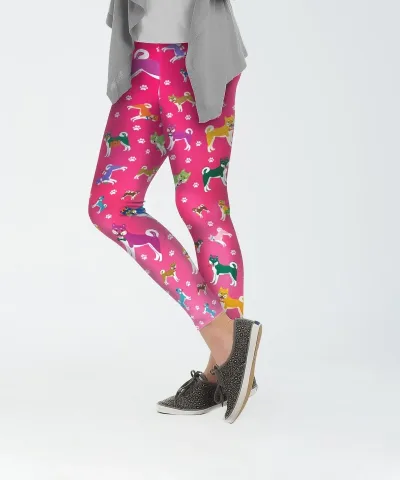 Pink Colorful Shiba Inu Women's Leggings