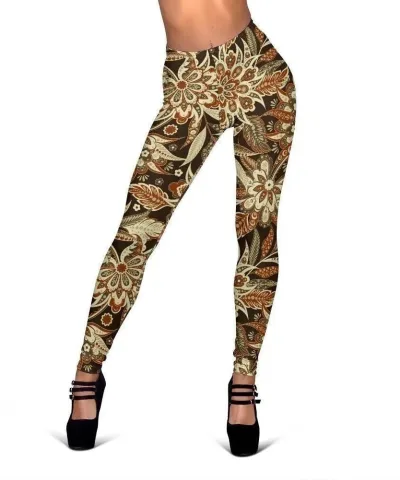 Vintage Brown Bohemian Floral Print Women's Leggings