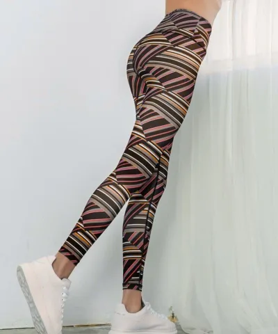 Brown Zigzag Striped Geometric Pattern Leggings