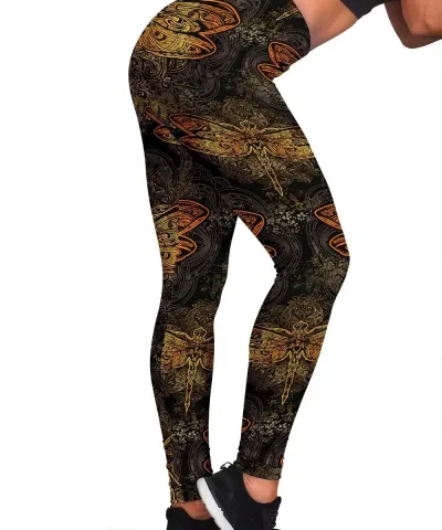 Gold Dragonfly Mandala Women's Leggings