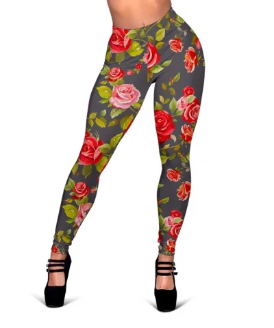 Pink Red Rose Floral Pattern Print Women's Leggings