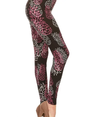 Plus Wireframe Pineapple Floral Pattern Print Women's Leggings