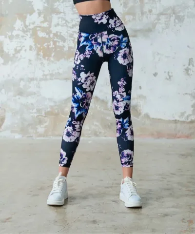 Purple Floral Pattern Leggings